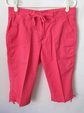 Gloria Vanderbilt pink zip/tie front cotton blend capri pants *Sz 10*